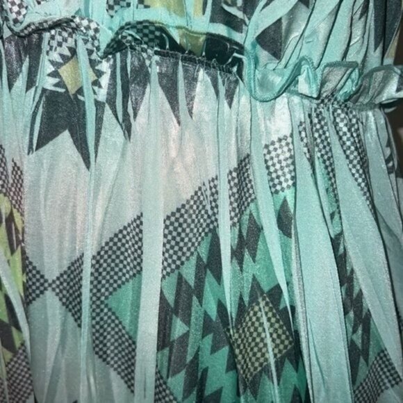 Tera Fashion Boho-Inspired Halter Maxi Dress Aztec Light Blue & Green Size M - Picture 8 of 10